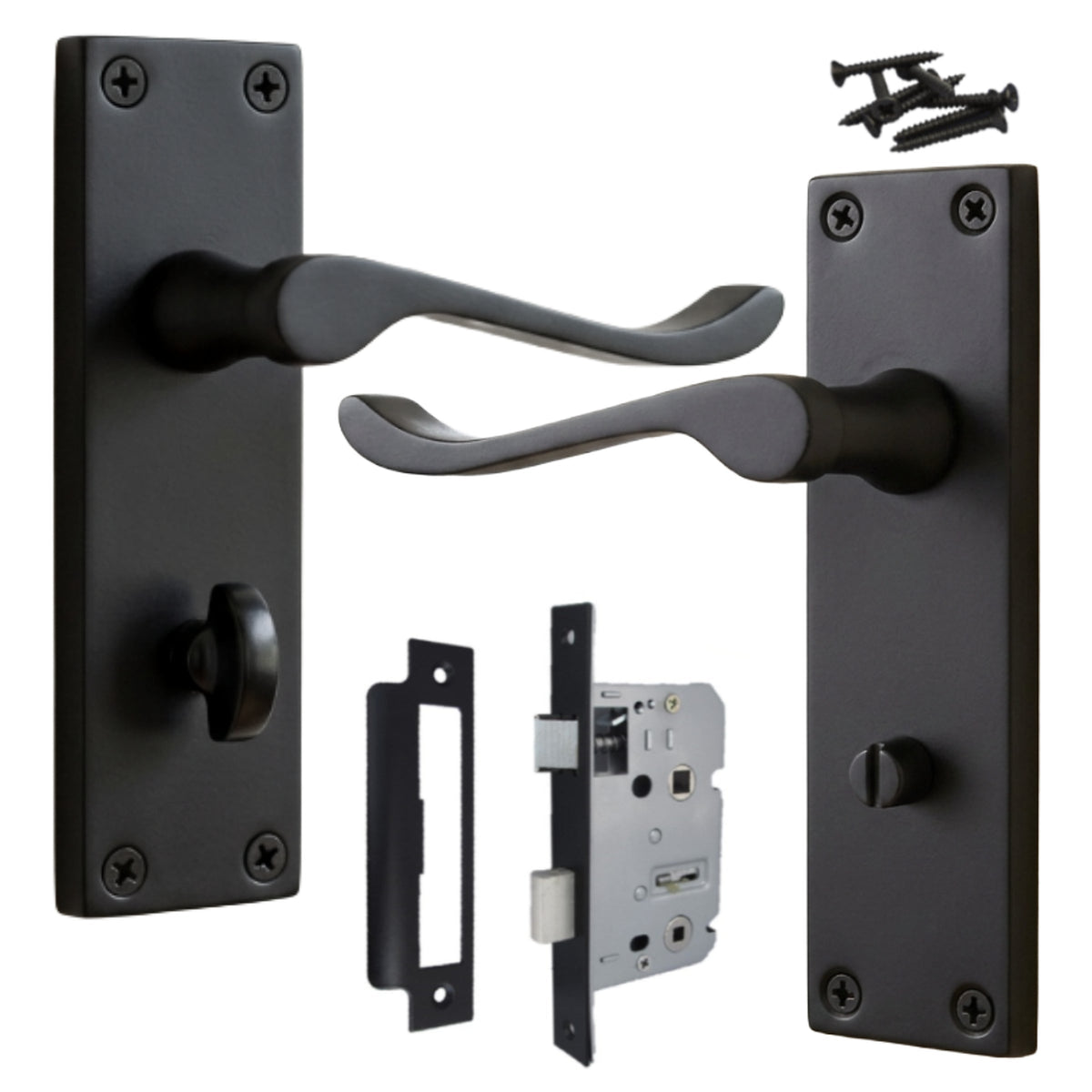Marketplace JPG companion for Door Handles Victorian Scroll Lever Bath Lock - Matt Black Pack 150 X 40mm