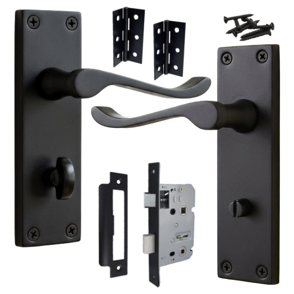 Marketplace JPG companion for Door Handles Victorian Scroll Lever Bath Lock - Matt Black Pack Hinges 150 X 40mm