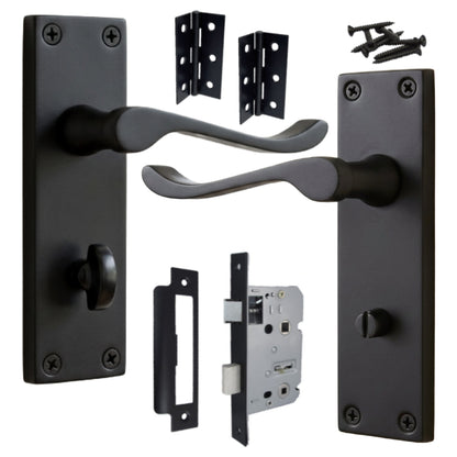 Marketplace JPG companion for Door Handles Victorian Scroll Lever Bath Lock - Matt Black Pack Hinges 150 X 40mm