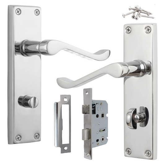 Door Handles Victorian Scroll Lever Bath Lock - Chrome Pack 150 x 40mm