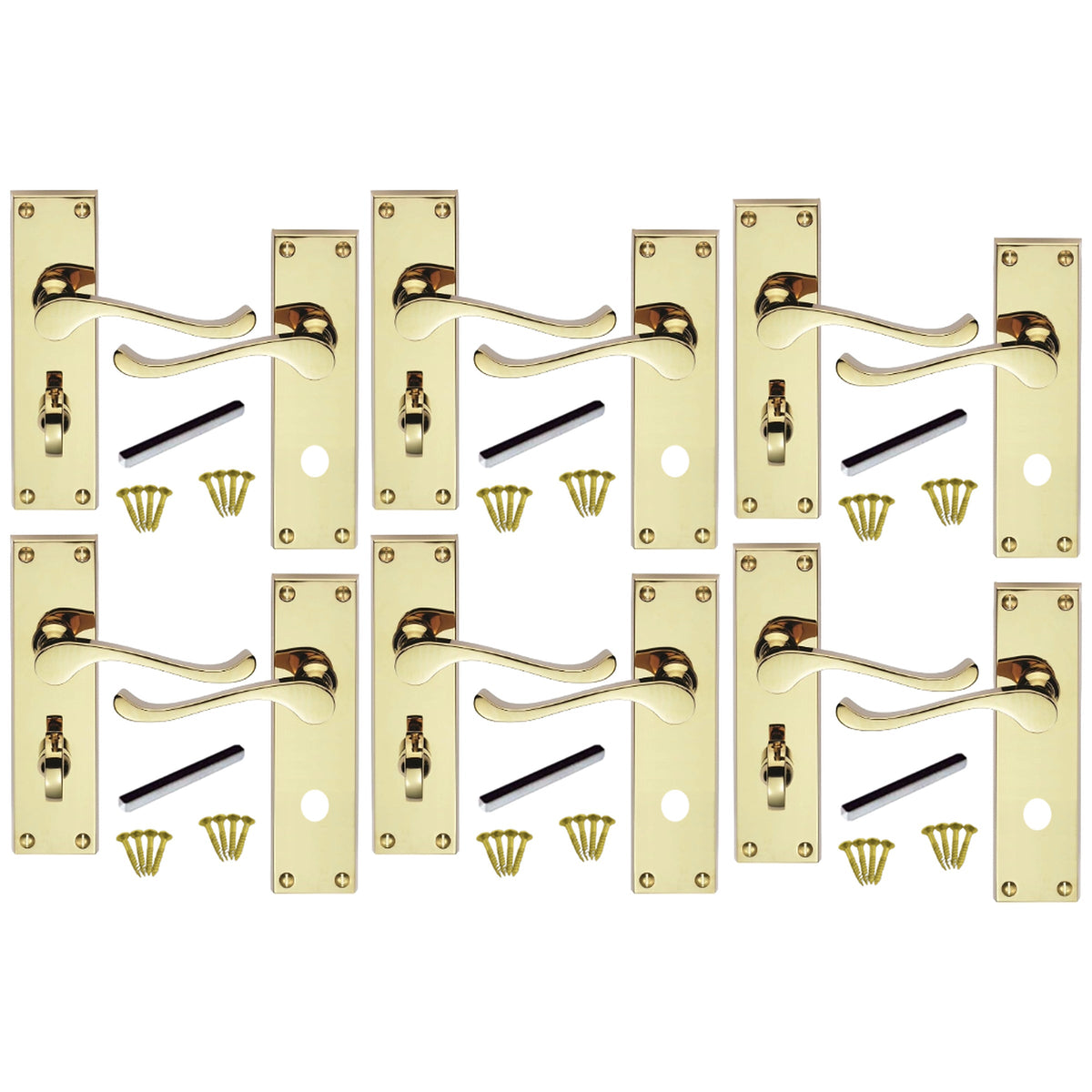 Marketplace JPG companion for Multipack Door Handles Victorian Scroll Lever Bath Lock - Brass 1/4/6 Pairs - 150mm X 40mm