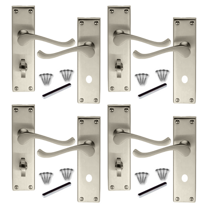 MULTIPACK Door Handles Victorian Scroll Lever Bath Lock - Satin 1/4/6 Pairs