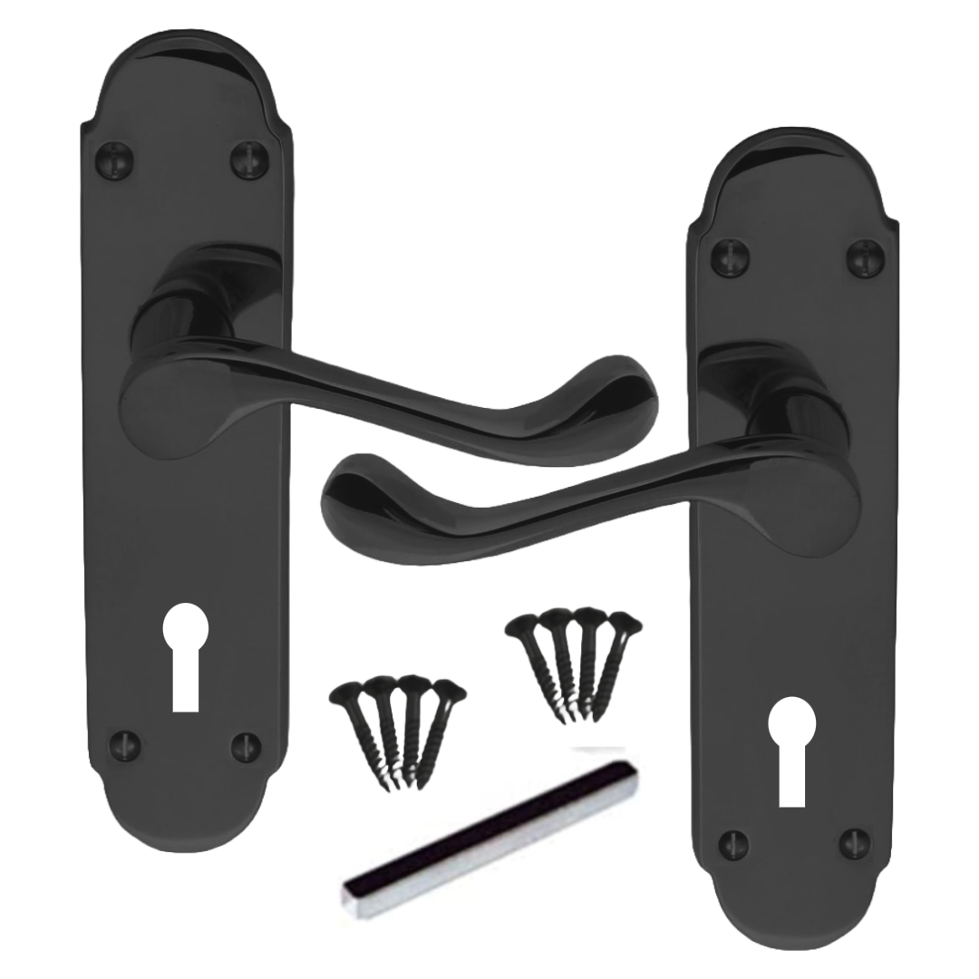 MULTIPACK Door Handles Black Nickel Epsom Victorian Scroll Lever Lock 1/4/6 Pairs