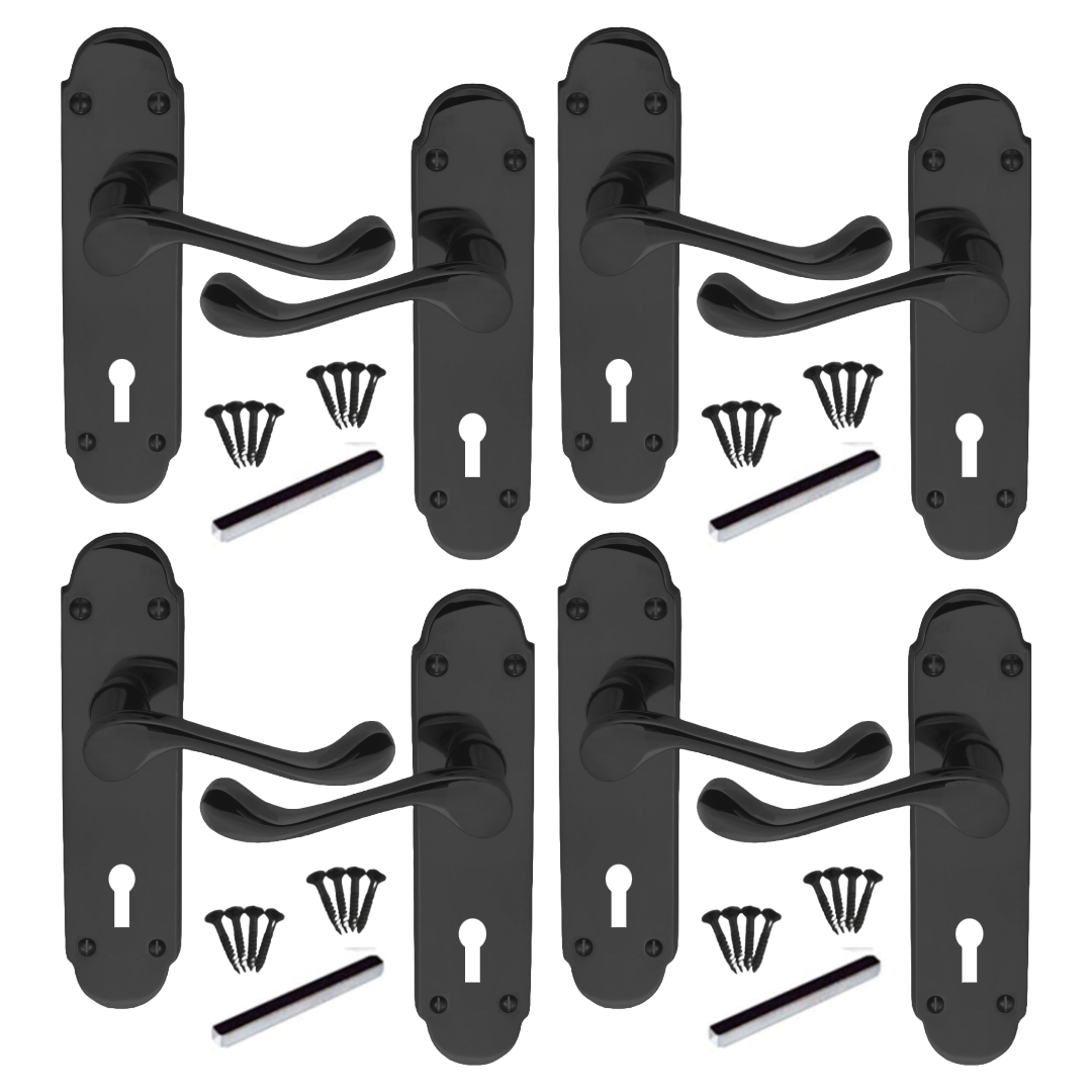 MULTIPACK Door Handles Black Nickel Epsom Victorian Scroll Lever Lock 1/4/6 Pairs