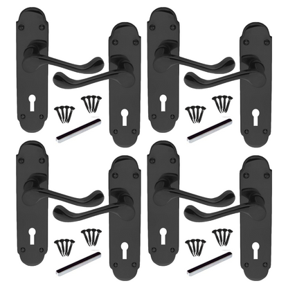 MULTIPACK Door Handles Black Nickel Epsom Victorian Scroll Lever Lock 1/4/6 Pairs
