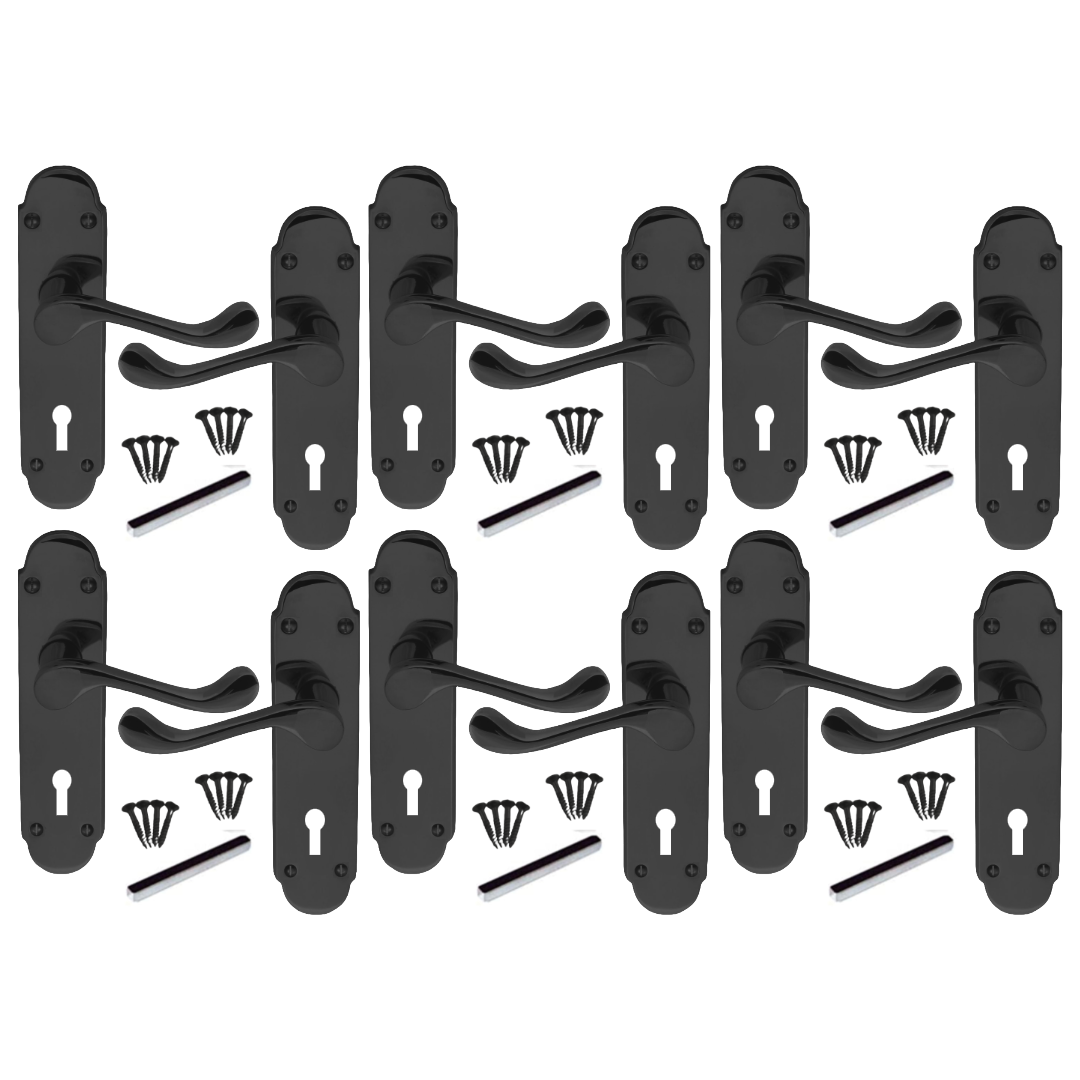 MULTIPACK Door Handles Black Nickel Epsom Victorian Scroll Lever Lock 1/4/6 Pairs
