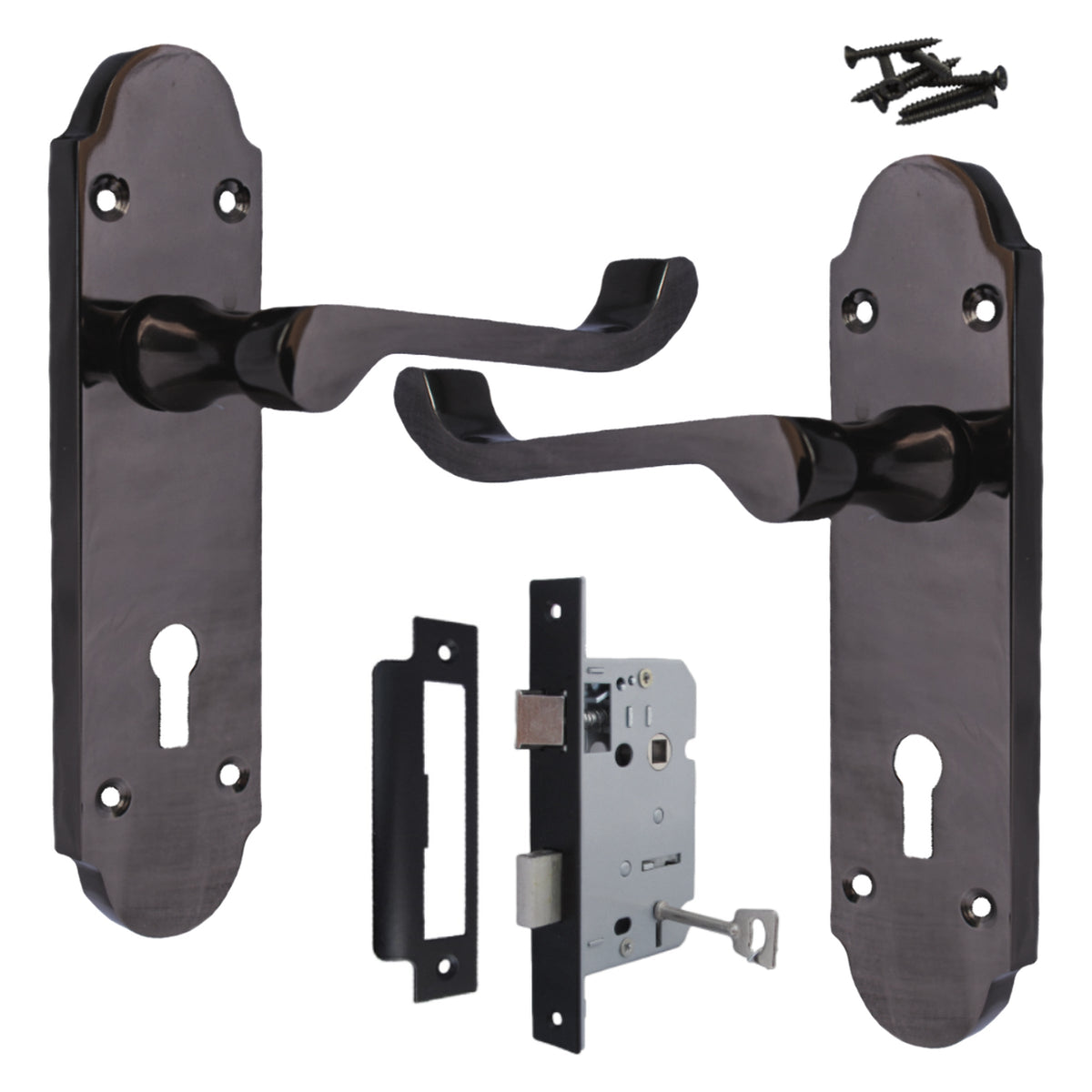 Marketplace JPG companion for Epsom Door Handle Key Lock Scroll Lever - Black Nickel Pack