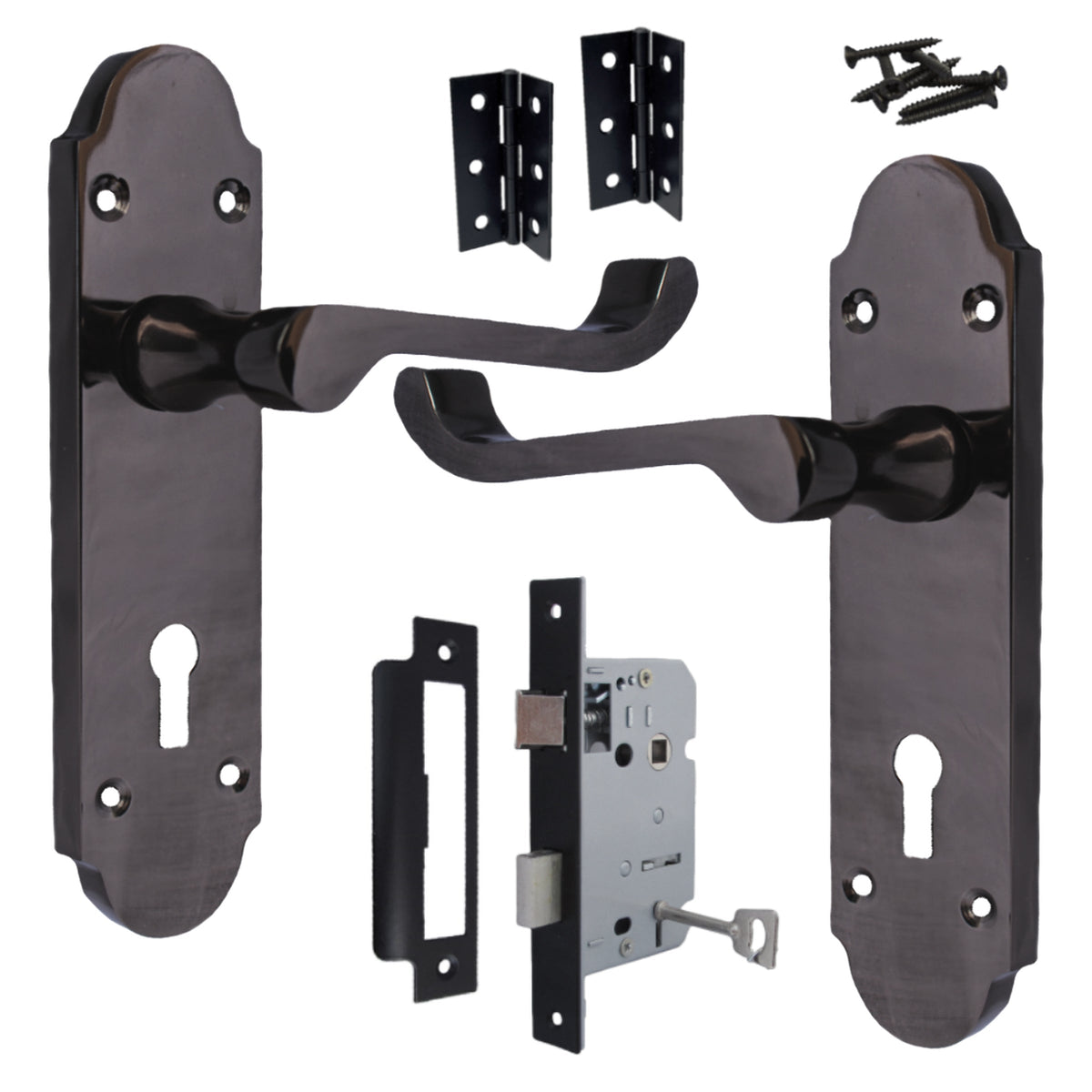 Marketplace JPG companion for Epsom Door Handle Key Lock Scroll Lever - Black Nickel Pack Hinges