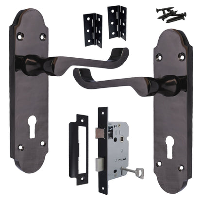 Marketplace JPG companion for Epsom Door Handle Key Lock Scroll Lever - Black Nickel Pack Hinges