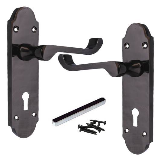 Epsom Door Handle Key Lock Scroll Lever - Black Nickel