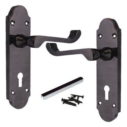 Marketplace JPG companion for Epsom Door Handle Key Lock Scroll Lever - Black Nickel - 169mm X 40mm