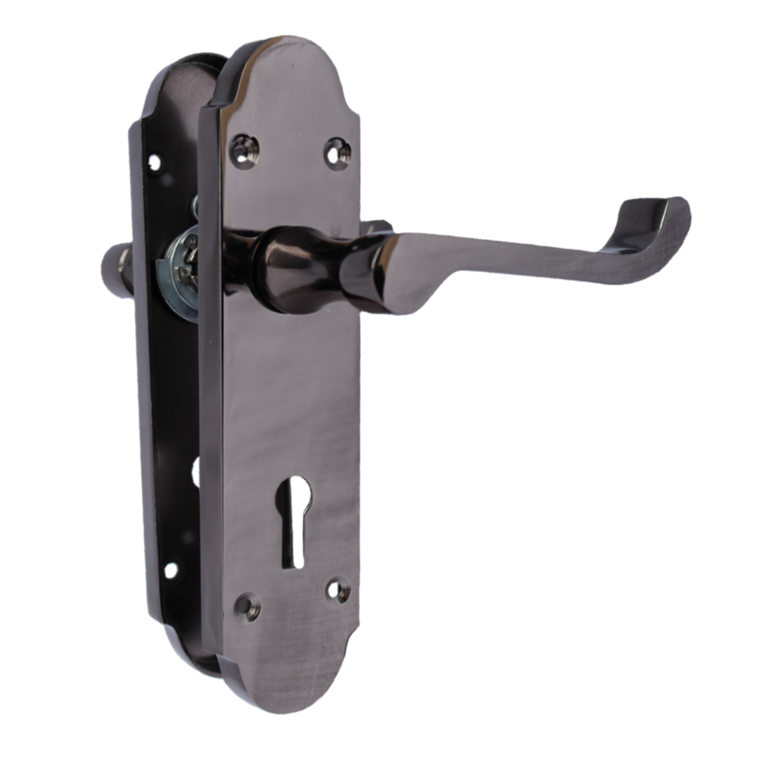Poignée de porte Epsom à clé et levier de défilement - Nickel noir