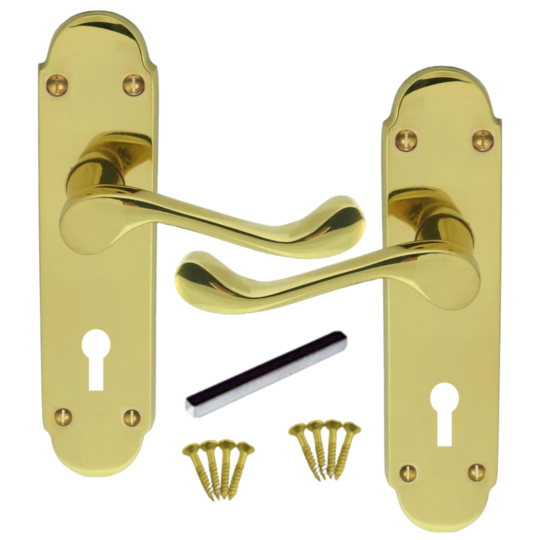 MULTIPACK Door Handles Key Lock Brass Epsom Victorian Scroll Lever 1/4/6 Pairs