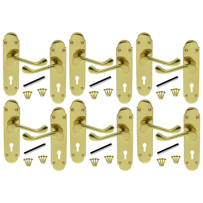 MULTIPACK Door Handles Key Lock Brass Epsom Victorian Scroll Lever 1/4/6 Pairs