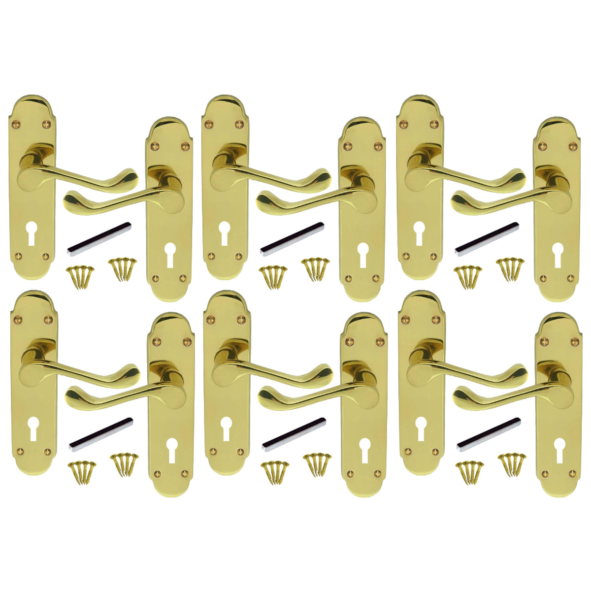 Marketplace JPG companion for Multipack Door Handles Key Lock Brass Epsom Victorian Scroll Lever 1/4/6 Pairs