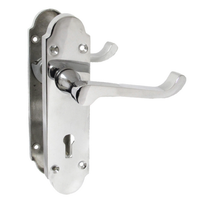 Epsom Door Handle Key Lock Scroll Lever - Polished Chrome