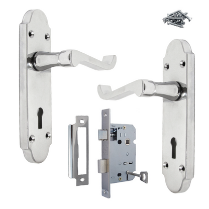 Epsom Door Handle Key Lock Scroll Lever - Polished Chrome Pack