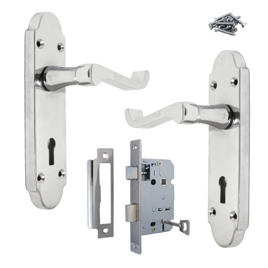 Epsom Door Handle Key Lock Scroll Lever - Polished Chrome Pack