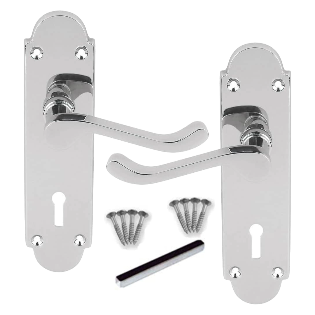 MULTIPACK Epsom Door Handle Key Lock Scroll Lever Polished Chrome 1/4/6 Pairs