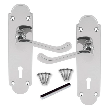 MULTIPACK Epsom Door Handle Key Lock Scroll Lever Polished Chrome 1/4/6 Pairs