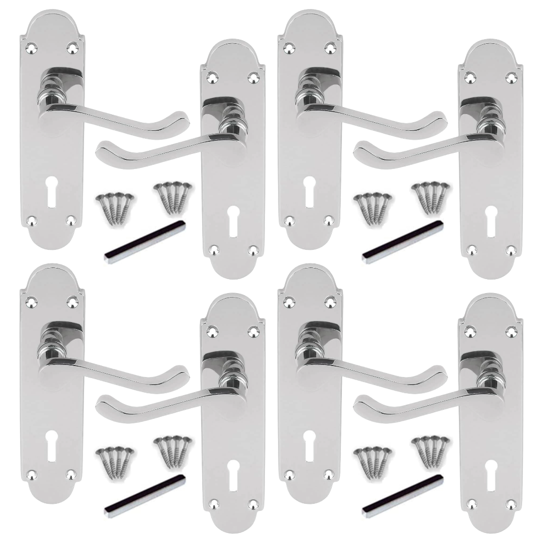 MULTIPACK Epsom Door Handle Key Lock Scroll Lever Polished Chrome 1/4/6 Pairs