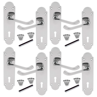 MULTIPACK Epsom Door Handle Key Lock Scroll Lever Polished Chrome 1/4/6 Pairs