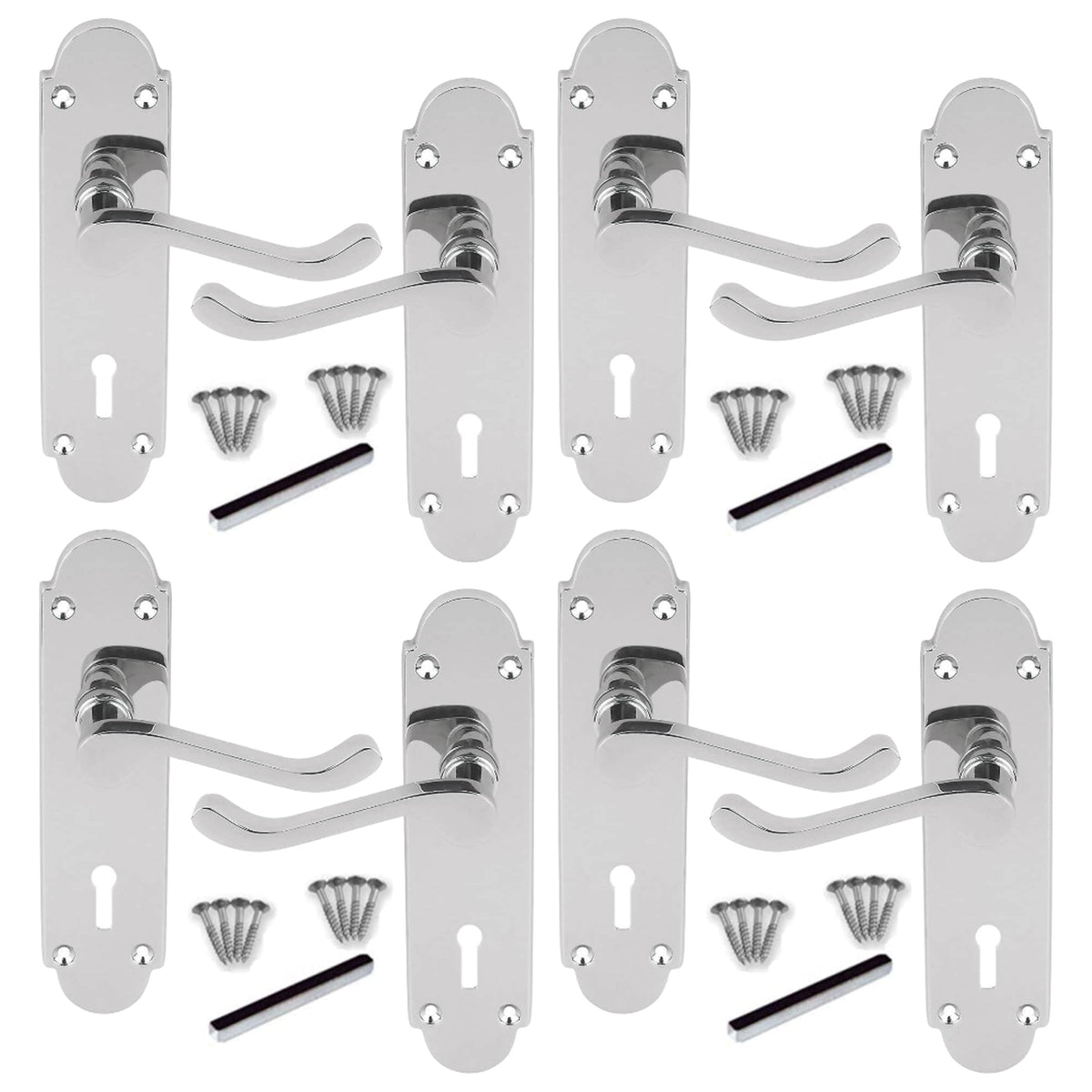 Marketplace JPG companion for Multipack Epsom Door Handle Key Lock Scroll Lever Polished Chrome 1/4/6 Pairs - 169mm X 40mm