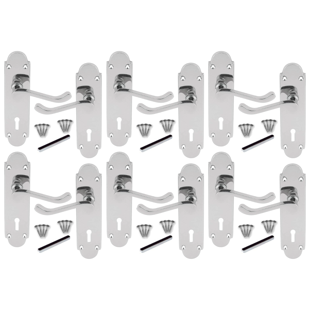 MULTIPACK Epsom Door Handle Key Lock Scroll Lever Polished Chrome 1/4/6 Pairs
