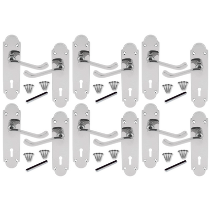 MULTIPACK Epsom Door Handle Key Lock Scroll Lever Polished Chrome 1/4/6 Pairs