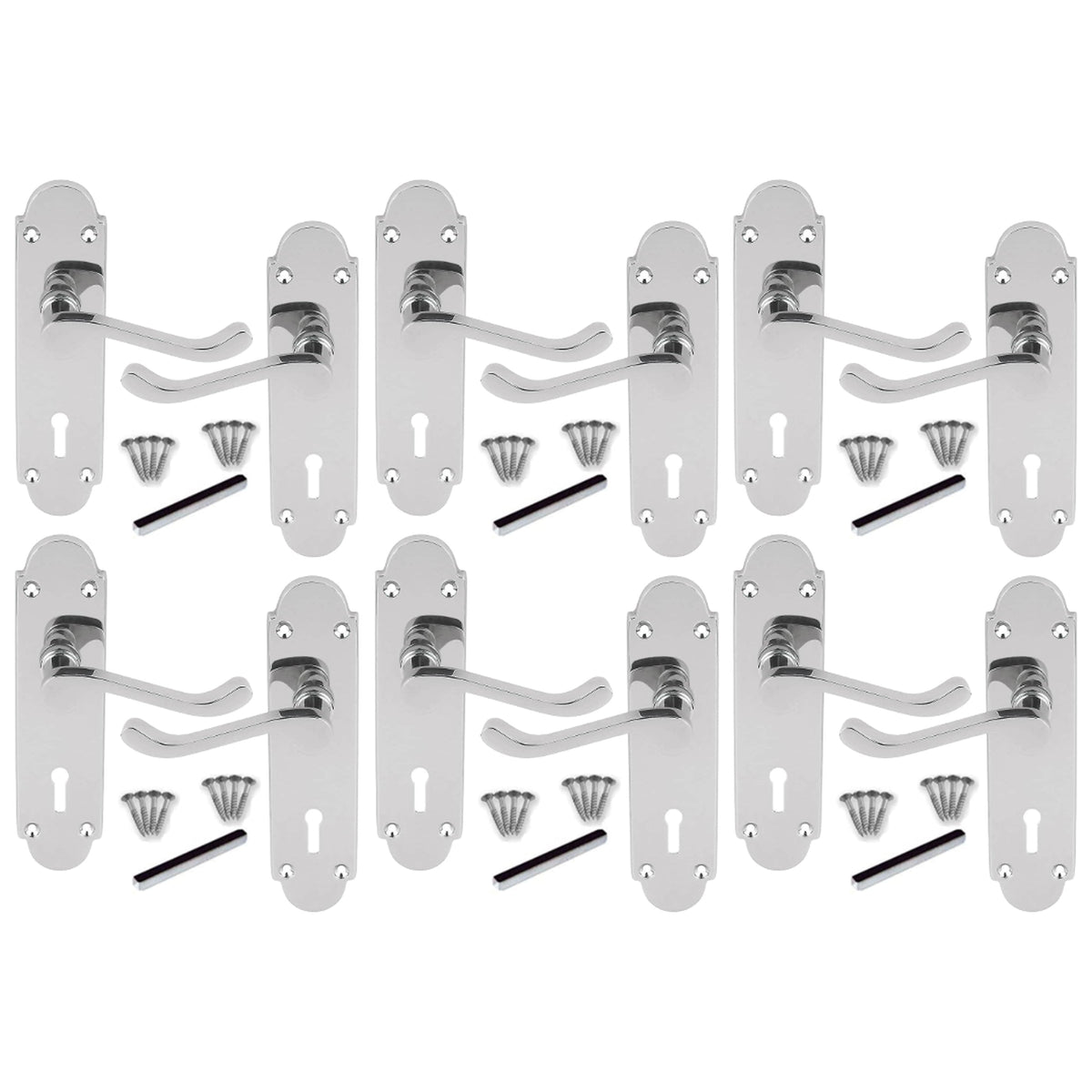 Marketplace JPG companion for Multipack Epsom Door Handle Key Lock Scroll Lever Polished Chrome 1/4/6 Pairs - 169mm X 40mm
