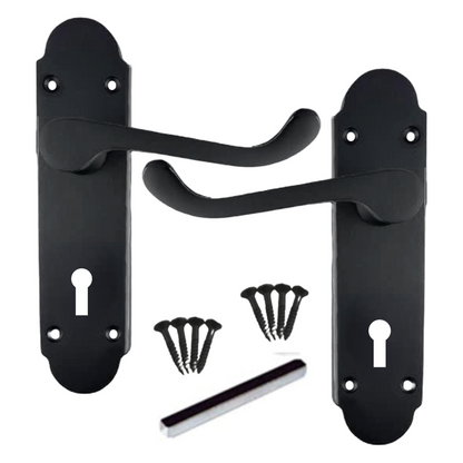 MULTIPACK Door Handles Matt Black Epsom Victorian Scroll Lever Lock 1/4/6 Pairs
