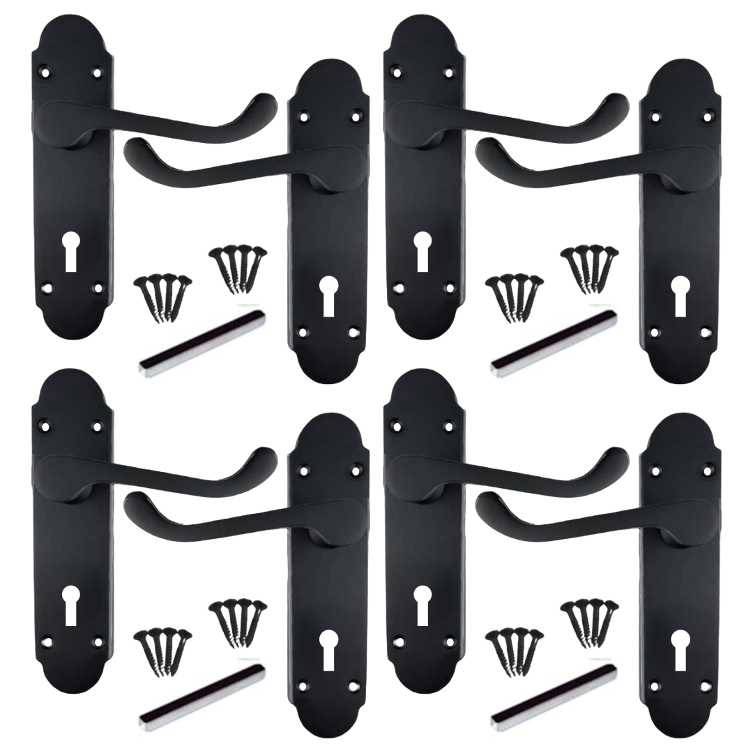 MULTIPACK Door Handles Matt Black Epsom Victorian Scroll Lever Lock 1/4/6 Pairs