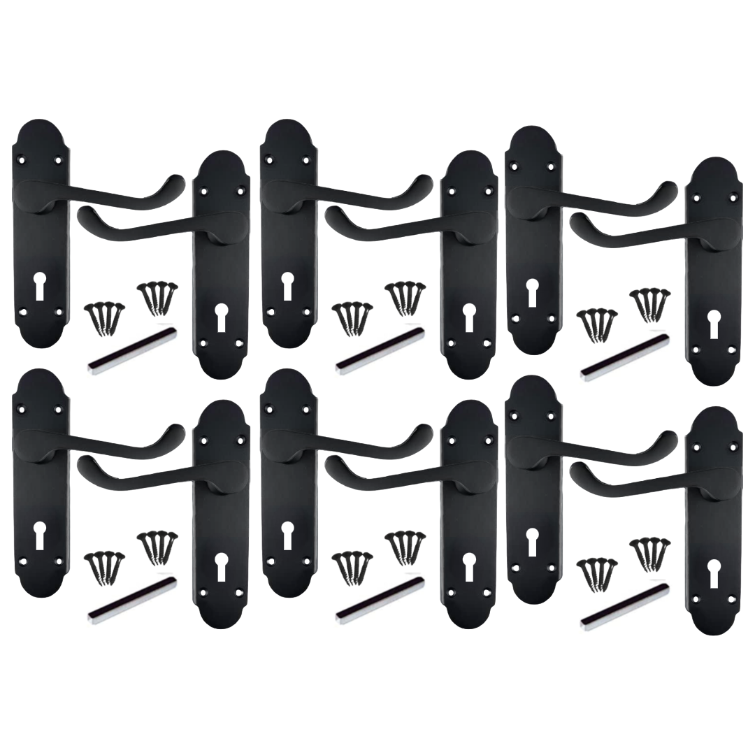 MULTIPACK Door Handles Matt Black Epsom Victorian Scroll Lever Lock 1/4/6 Pairs