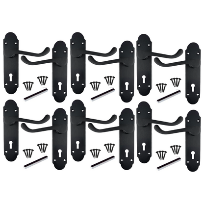 MULTIPACK Door Handles Matt Black Epsom Victorian Scroll Lever Lock 1/4/6 Pairs
