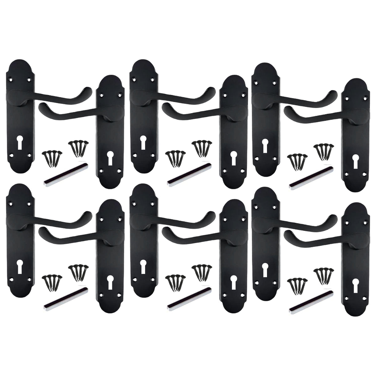 Marketplace JPG companion for Multipack Door Handles Matt Black Epsom Victorian Scroll Lever Lock 1/4/6 Pairs