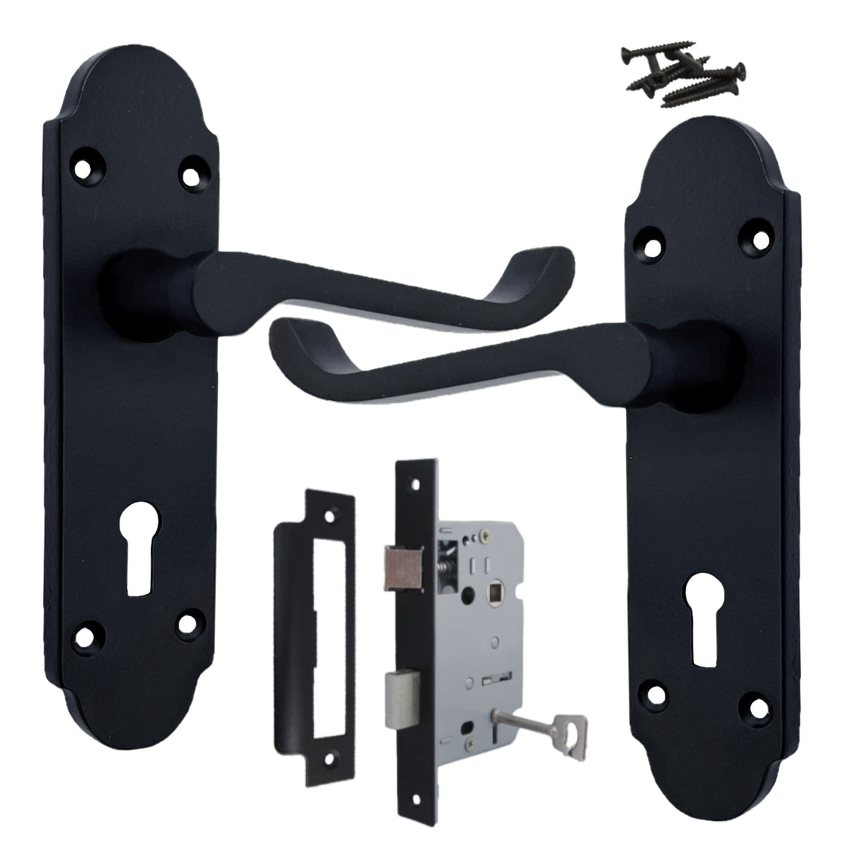 Marketplace JPG companion for Epsom Door Handle Key Lock Scroll Lever - Matt Black Pack