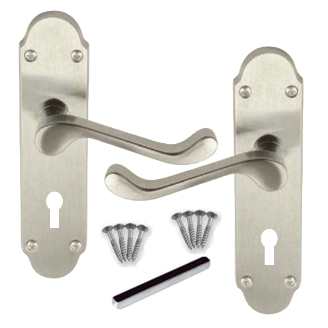 MULTIPACK Door Handles Satin Epsom Victorian Scroll Lever Lock 1/4/6 Pairs