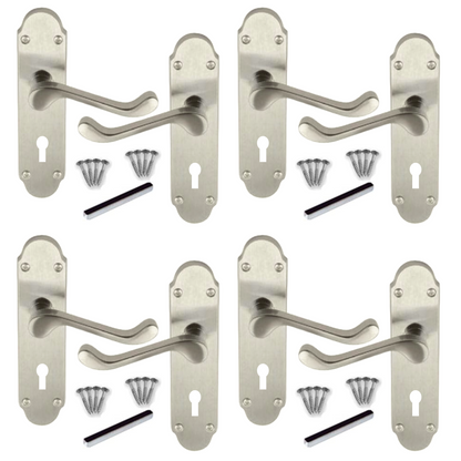 MULTIPACK Door Handles Satin Epsom Victorian Scroll Lever Lock 1/4/6 Pairs