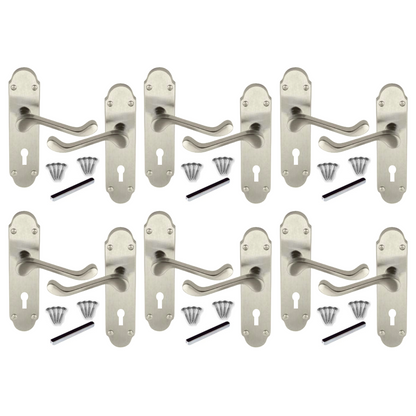 MULTIPACK Door Handles Satin Epsom Victorian Scroll Lever Lock 1/4/6 Pairs
