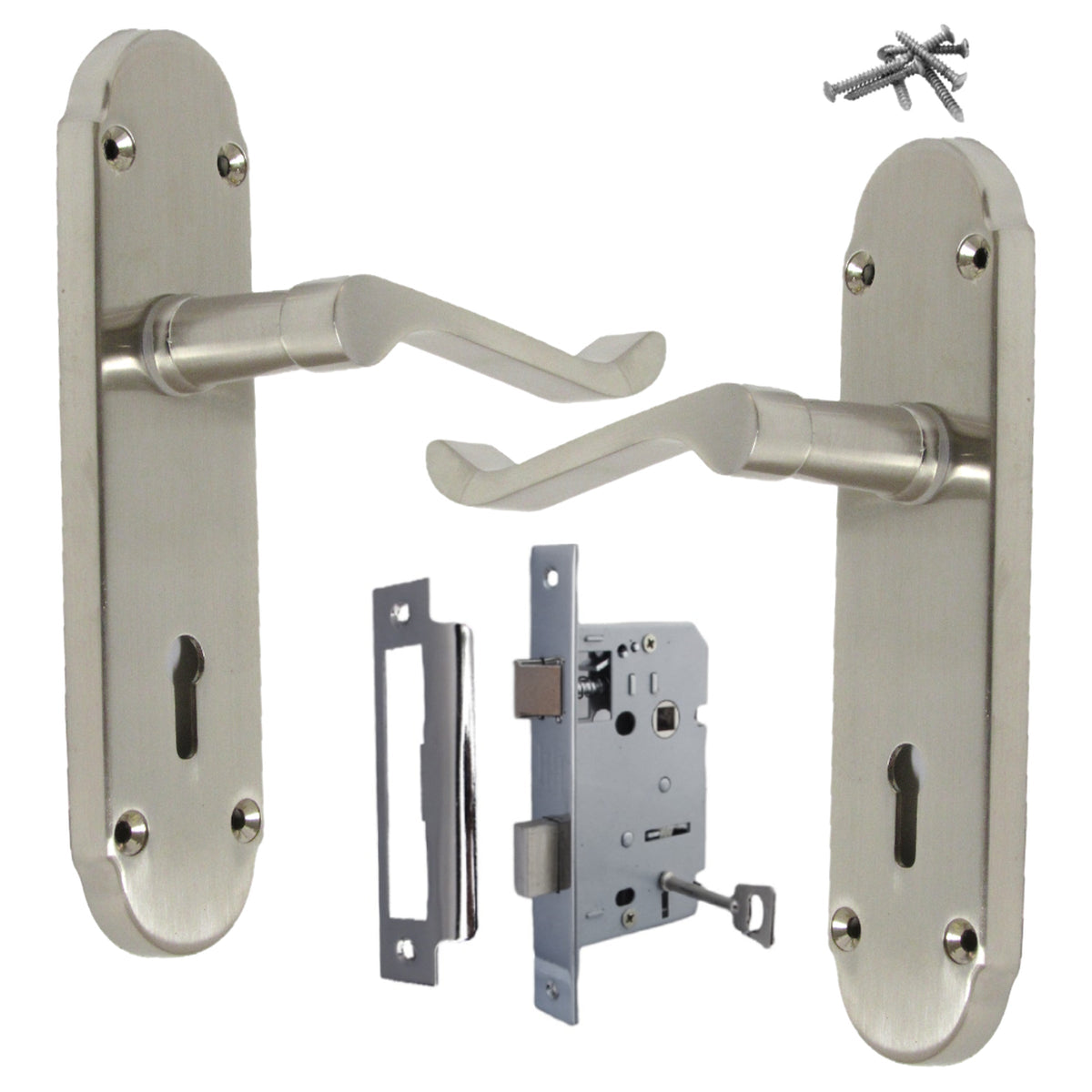 Marketplace JPG companion for Epsom Door Handles Key Lock Scroll Lever - Satin Pack