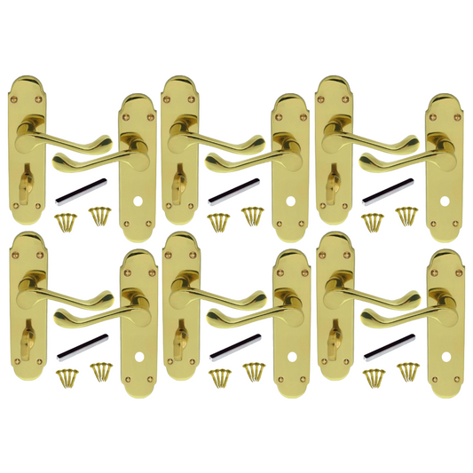 MULTIPACK Victorian Scroll Brass Finish Bathroom Lock Handle Epsom 1/4/6 Pairs