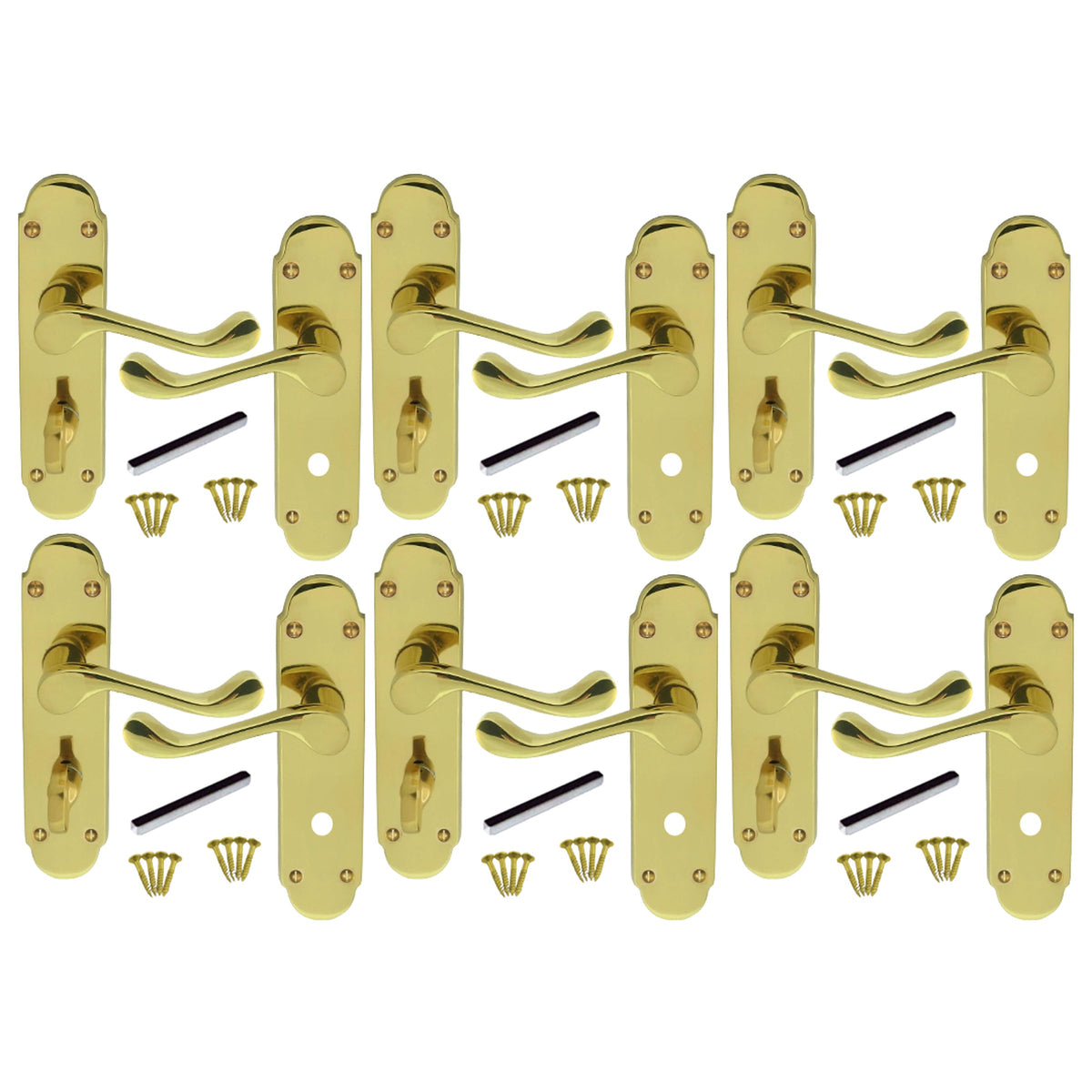Marketplace JPG companion for Multipack Victorian Scroll Brass Finish Bathroom Lock Handle Epsom 1/4/6 Pairs