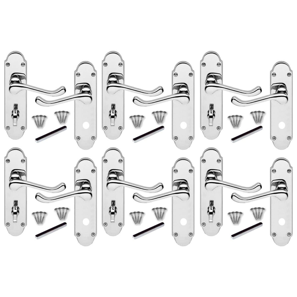 Marketplace JPG companion for Multipack Epsom Door Handle Polished Chrome Bathroom Lock Victorian Scroll 1/4/6 Pairs - 169mm X 40mm