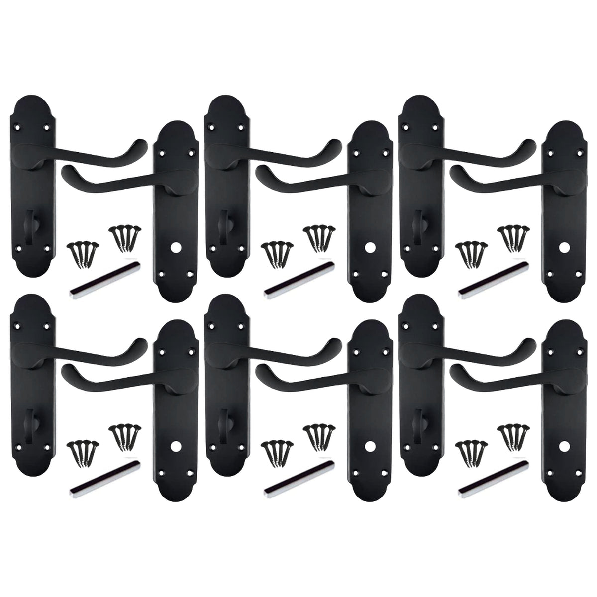 Marketplace JPG companion for Multipack Epsom Door Handle Matt Black Bathroom Lock Scroll Lever 1/4/6 Pairs