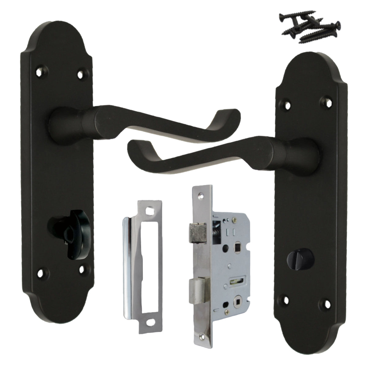 Marketplace JPG companion for Epsom Door Handle Bathroom Lock Scroll Lever - Matt Black Chrome Pack