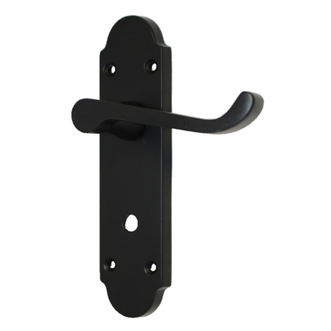 Epsom Door Handle Bathroom Lock Scroll Lever - Matt Black