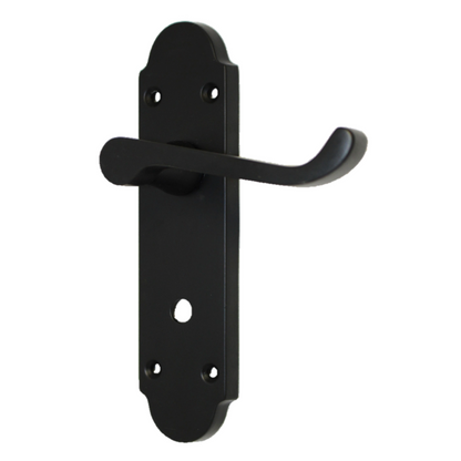Epsom Door Handle Bathroom Lock Scroll Lever - Matt Black