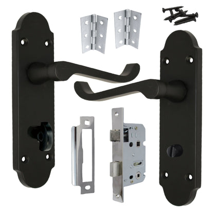 Marketplace JPG companion for Epsom Door Handle Bathroom Lock Scroll Lever - Matt Black Chrome Pack Hinges