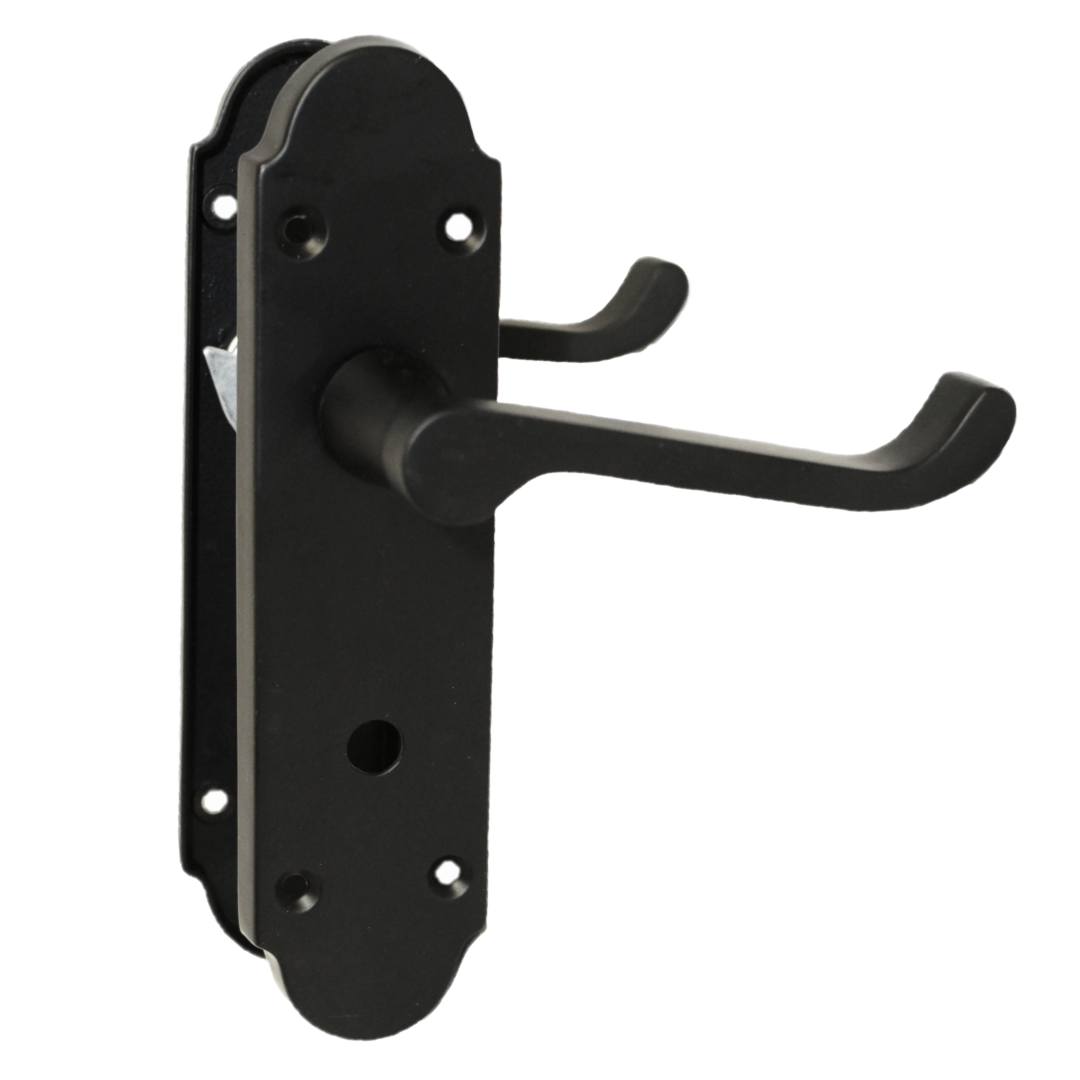 Epsom Door Handle Bathroom Lock Scroll Lever - Matt Black
