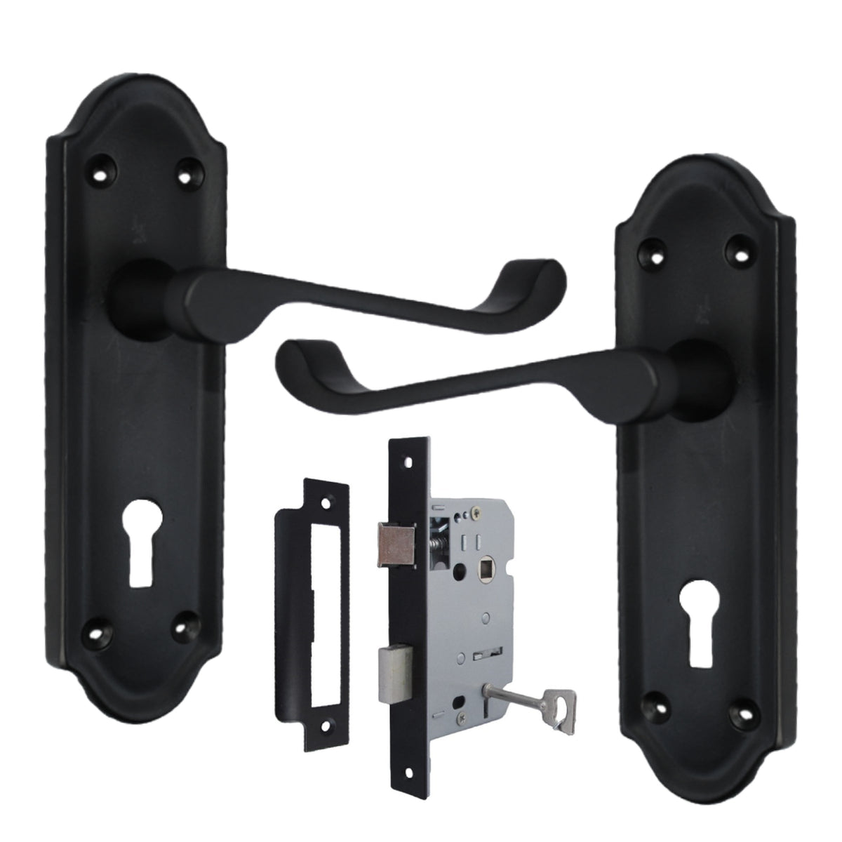 Marketplace JPG companion for Ashford Door Handle Key Lock Scroll Lever - Matt Black Key Lock Pack